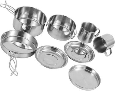 Набір посуду з нержавіючої сталі 8 предметів для кемпінгу та відпочинку на природі, портативний набір мисок та тарілок для пікніка Легкий кухонний набір з харчової нержавіючої сталі для піших прогулянок, подорожей з рюкзаком, подорожей та барбекю