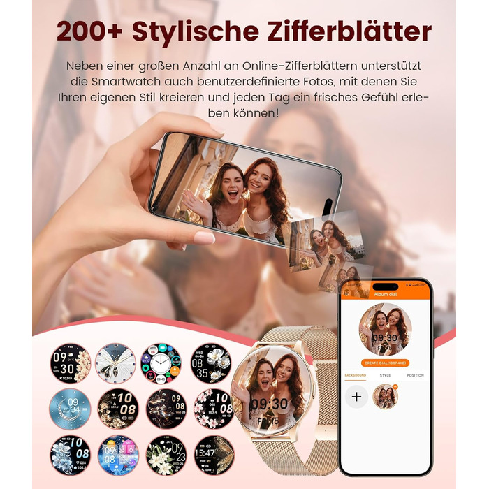 Жіночий смарт-годинник LIGE (2 ремінці), 1,43-дюймовий HD AMOLED-дисплей, смарт-годинник з функцією телефону, фітнес-годинник, спортивний годинник з понад 120 спортивними режимами, відстеження сну, відстеження менструального циклу, годинник для iOS/Androi