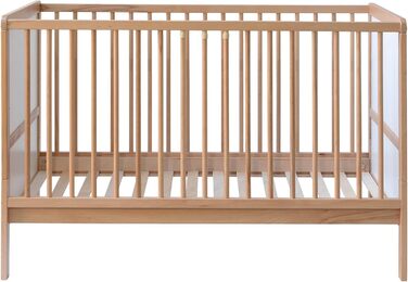 Дитяче ліжко Nelly 120x60 см Дитяче ліжко Натуральний/Білий Бук Регульована висота у 2 напрямках 3 знімні перекладини Сертифіковано EN 716