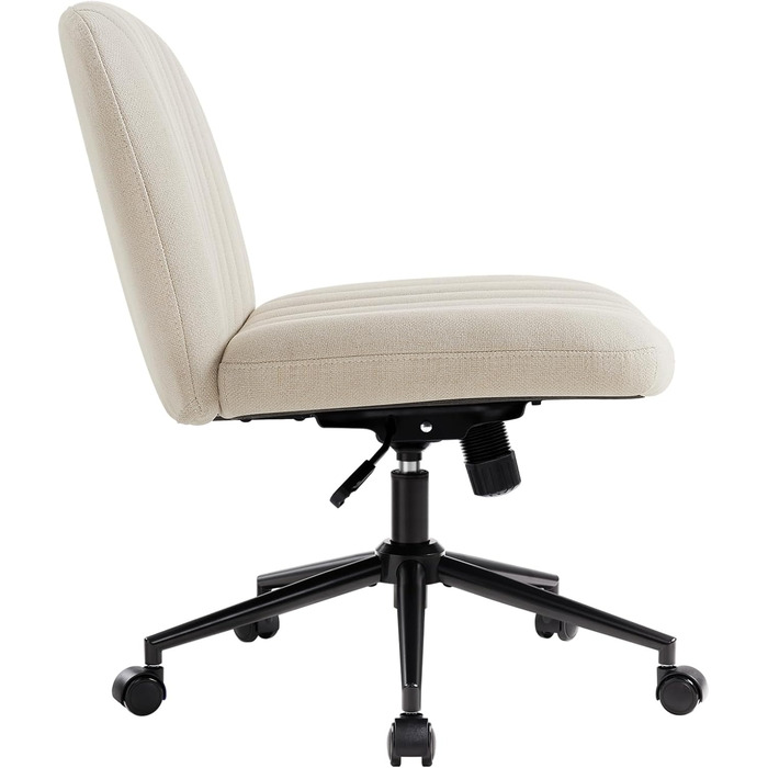 Офісне крісло IWMH без підлокітників, поворотне крісло з регульованою висотою та коліщатками, письмове крісло з тканинною оббивкою, крісло для читання з ширшою подушкою для сидіння зі схрещеними ногами (бежеве з коліщатками)