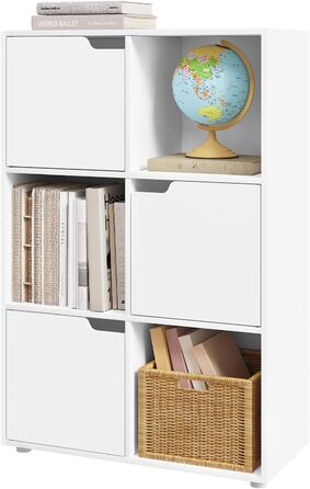 Книжкова полиця WOLTU, для кабінету, спальні та вітальні, книжкова шафа з 3 дверцятами та 6 відділеннями, полиця для зберігання, 59,6 x 91 x 29 см (Ш x В x Г) 6 кубічних дюймов (29Ш x 59,6Д x 91В см) Біла