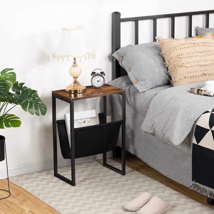 Вузький бічний столик HOOBRO, тумбочка з тканинною петлею для журналів, диван-столик, підходить для невеликих приміщень, спальні, вітальні, офісу, темно-коричневий EUBF66BZ01