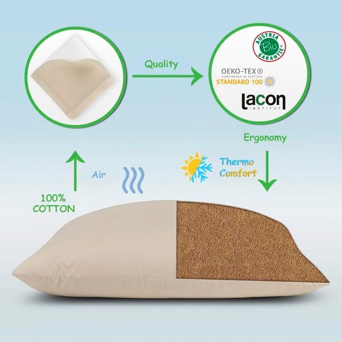 Подушка з проса, ергономічна, дихаюча, м&39який бавовняний стьобаний чохол, подушка для шиї з органічним наповнювачем, 30 x 40 см