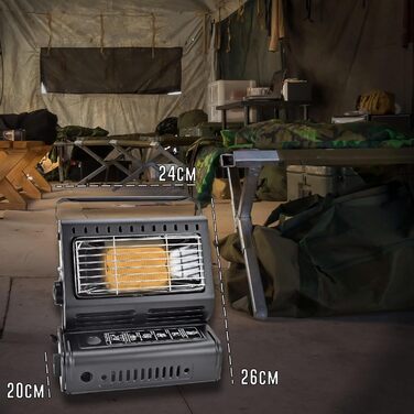 Портативний кемпінговий обігрівач TruWare з картриджами, складний обігрівач для намету для саду, каравана, зимового саду Мобільний газовий обігрівач з ручкою (газовий обігрівач з 4 картриджами)