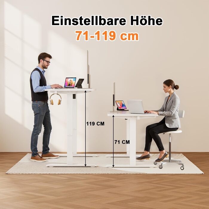 Стіл для роботи стоячи з регульованою висотою, електричний стіл з функцією пам&39яті, 140 x 60 см, білий