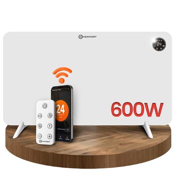 Інфрачервоний настінний обігрівач 600 Вт - Миттєве комфортне тепло - Значно знижує витрати на опалення - Розкішні функції з термостатом застосунок - Міцний, безшумний - 2-в-1 настінний та окремостоячий пристрій (600 Вт)