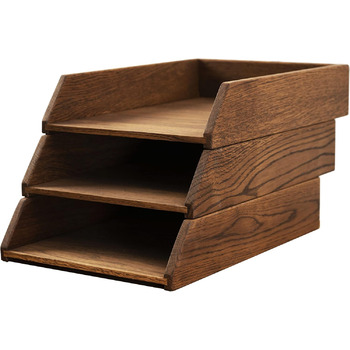 Штабелювані дерев&39яні настільні лотки Royal-Office, набір з 3 шт. Настільний органайзер з дубового дерева Лоток для документів, лоток для паперу, лоток для листів, A4 Офісне приладдя, аксесуари для столу 35 x 24,5 см