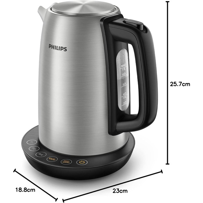 Електричний чайник Philips, об'єм 1,7 л, з регулюванням температури, функцією підтримання тепла та індикаторною лампочкою, основа