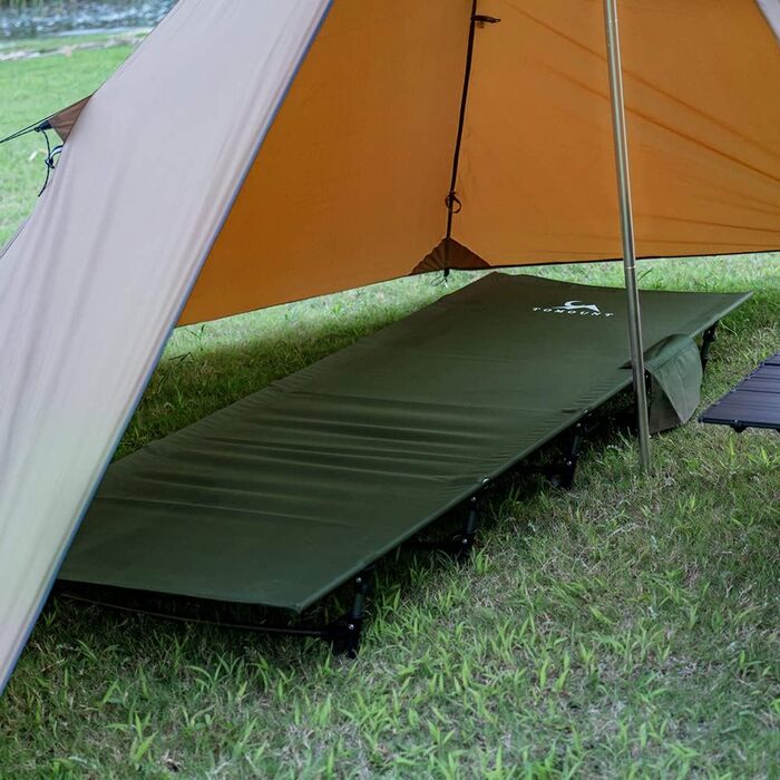 Розкладне ліжечко TOMOUNT, надлегке алюмінієве розкладне ліжко, компактне портативне кемпінгове ліжко, легке в установці, міцне кемпінгове ліжко для наметів, для походів на свіжому повітрі, подорожей, пляжу - зелене