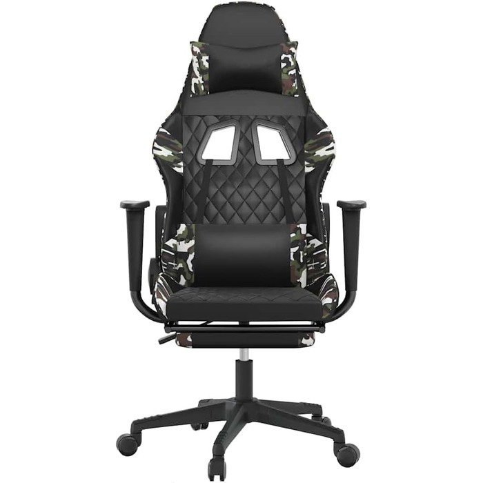 Ігрове крісло з функцією масажу та підставкою для ніг з чорної камуфляжної штучної шкіри, регульована висота спинки, функція повороту на 360 градусів, ергономічне офісне крісло з міцним корпусом 37 x 45 см (Ш x Г) чорного та камуфляжного кольорів