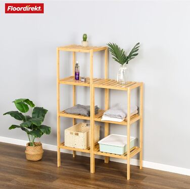 Бамбукова полиця Floordirekt, вузька окремостояча полиця для ванної кімнати, спальні, вітальні, дерев&39яна полиця з 3/5 полицями, розмір полиці 34 x 33 x 146 см (Lowa) (5 полиць)