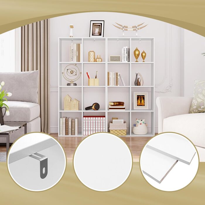 Книжкова полиця WOLTU на 4 рівні, окремостояча полиця з 8 відділеннями та пристроєм проти перекидання, полиця для DVD з дерев&39яного матеріалу, перегородка/шафа для документів, для вітальні, кухні, офісу, 7140,5x29 см, білий колір, 8 відділень (29 Г x 71