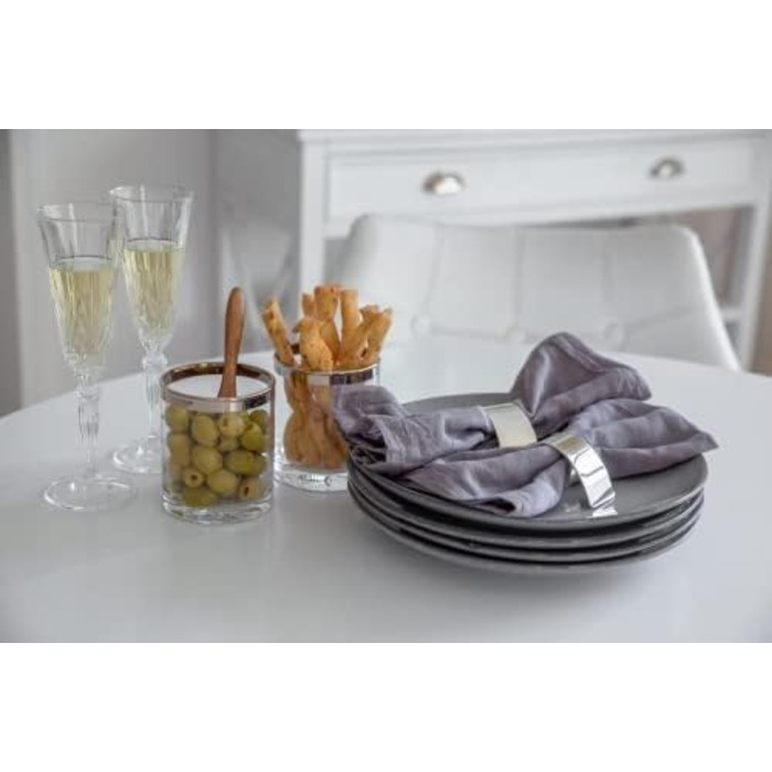 Набір з 2 кілець для серветок Volute, елегантні посріблені, стійкі до потемніння, довжина 6 см, діаметр 3,5 см, прикраса столу для весілля