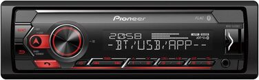 Приймач PIONEER 1-DIN з Bluetooth, червоним/білим підсвічуванням, роз'ємом USB/3.5 мм, Spotify, додатком Pioneer Smart Sync і сумісний з пристроями Apple і Android, червоний/чорний, MVH-S420BT чорний, червоний Bluetooth, iPhone Control Single