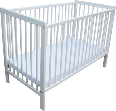 Дитяче ліжко - тумбочка - ліжко-трансформер 120x60 см з ременем, колесами та матрацом (біле з матрацом)