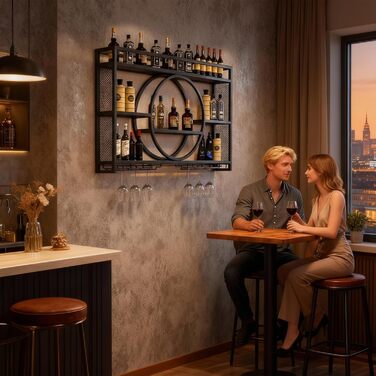 Металева винна полиця, підвісна полиця для пляшок барні полиці, настінні винні полиці для бару, ресторану, використання в приміщенні (чорна, 100 * 15 * 80) 100*15*80 чорний