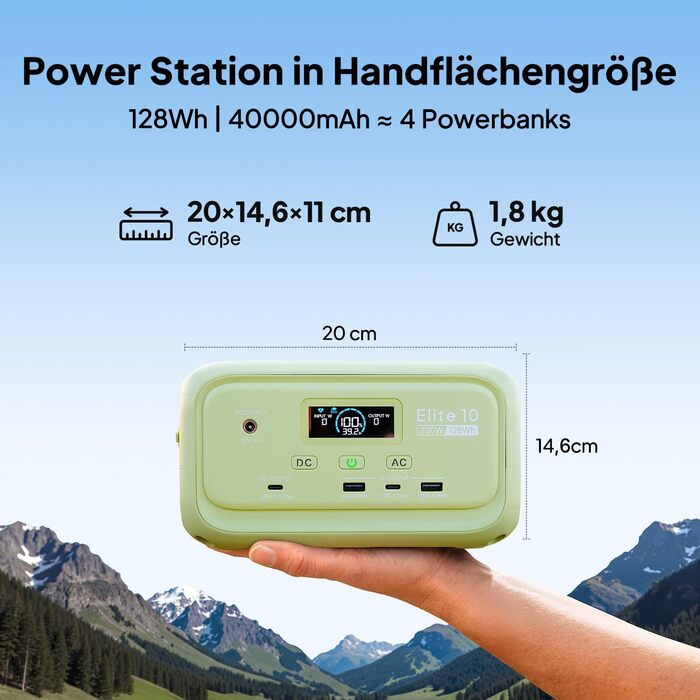 Портативна міні-електростанція BLUETTI Elite 10, акумулятор LiFePO4 ємністю 128 Втгод із розеткою змінного струму 200 Вт, резервне джерело безперебійного живлення 10 мс, сонячний генератор зі швидкою зарядкою для кемпінгу, подорожей, активного відпочинку 