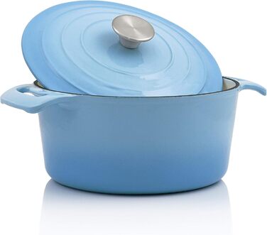 Л, Ø 24 см Чавунна емальована сковорода з кришкою Підходить для індукції, підходить для духовки синя каструля, горщик для запіканн