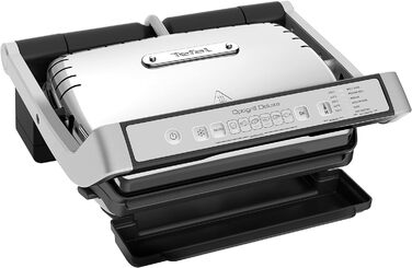 Контактний гриль Tefal OptiGrill Deluxe, 6 програм, індикація рівня приготування, 5 рівнів температури, знімні пластини, електрогриль, нержавіюча сталь, GC707D16