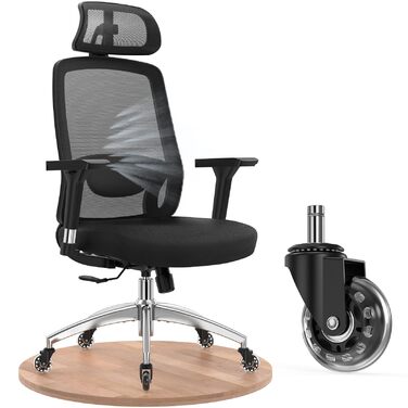 Ергономічне офісне крісло mfavour з гумовими колесами, 4D підлокітниками, регульованим підголівником та поперековою опорою, дихаюче сітчасте робоче крісло, металева основа, вантажопідйомність до 150 кг, чорний колір, 70 Г x 66 Ш x 134 В