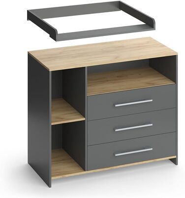 Пеленальний столик Vicco Oskar, антрацит/золотистий дуб, 113 x 93 см з 3 шухлядами