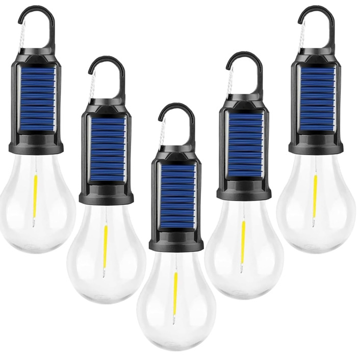 Світлодіодний ліхтар для намету з сонячним живленням від USB, акумуляторний портативний кемпінговий ліхтар, 3 режими освітлення, відкритий підвісний ліхтар з гачком, теплий білий ліхтар для намету, походи, ніч, риболовля, аварійний режим, 5 шт.