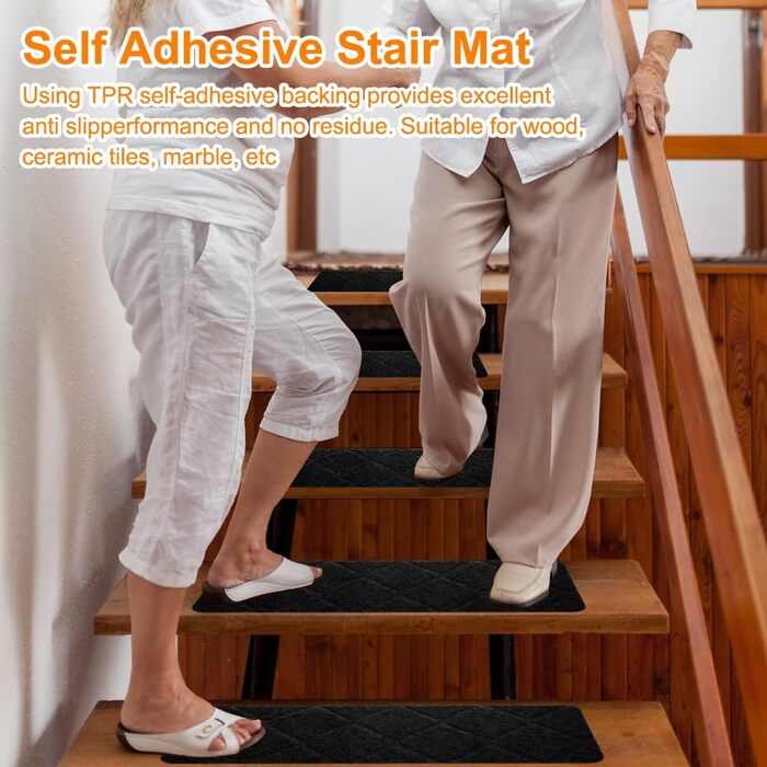 Самоклеючі килимки для сходів FARYODI, 15 шт. , 55x19 см, Килимки для сходів для дому з дерева, плитки та мармуру (чорні) 15 шт. - 55x19 см - чорні