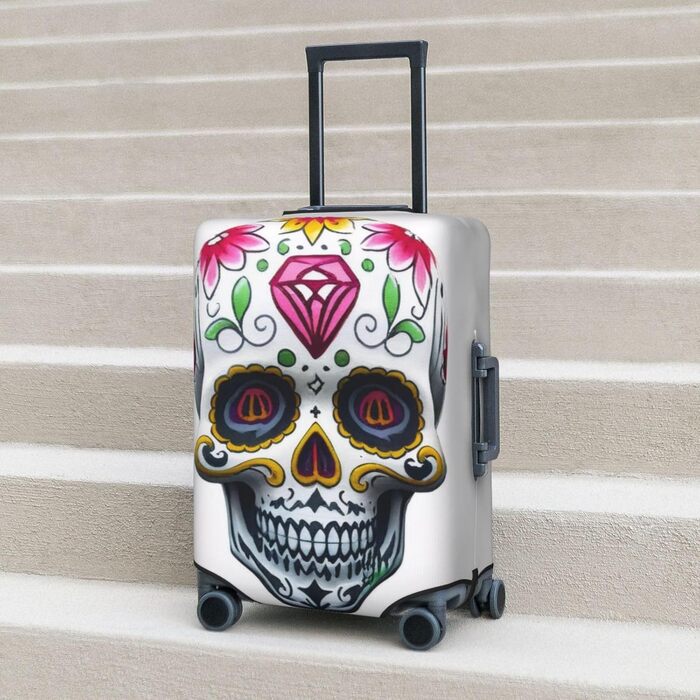 Чохол для валізи з 3D-друком, квітковий мотив черепа, захист під час подорожей, еластичний, миється, підходить для валіз розміром 45,7 - 81,3 см, розмір 3D S