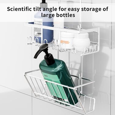 Полиця для душу підвісна, без свердління - тримач для шампуню, кошик для душу, органайзер для ванної кімнати, кріплення для душу (сріблястий)