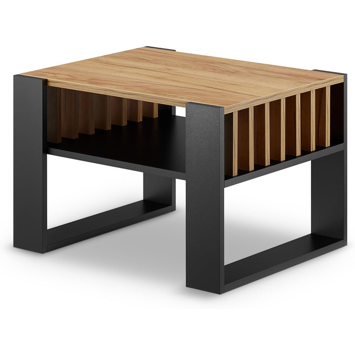 Журнальний столик для дивана Невеликий журнальний столик з чорного дуба з місцем для зберігання Сучасний журнальний столик з рейками Журнальний столик Невеликий столик Журнальний столик шириною 65 см Міцний журнальний столик з чорного дуба