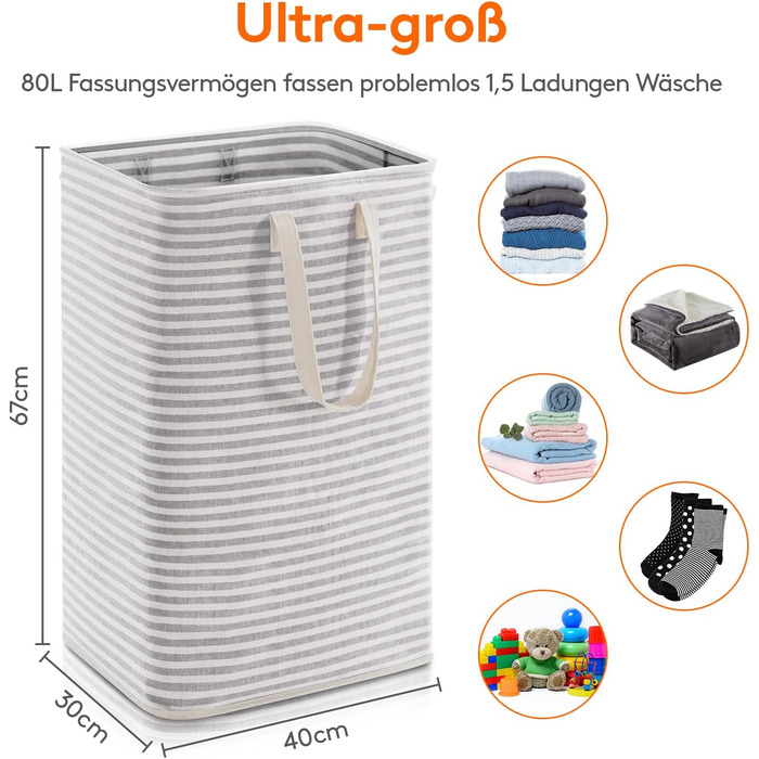 Кошик для білизни Lifewit 80L, Великий кошик для білизни, Складаний ящик для білизни, Водонепроникний ящик для сортування/зберіган