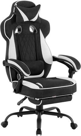 Ігрове крісло WOLTU, дихаюча тканина, ергономічне офісне крісло з поперековою опорою, вантажопідйомність 150 кг, ПК-крісло з великою спинкою та сидінням, чорно-біла шкіряна тканина