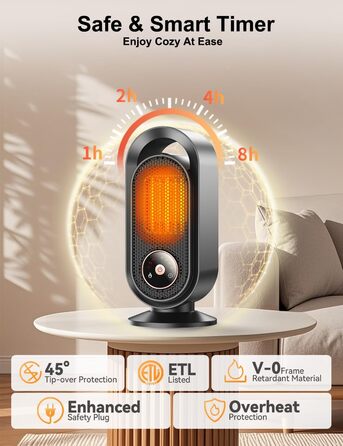 Електричний вентилятор-обігрівач, портативний кімнатний обігрівач, енергозберігаючий швидкий PTC-обігрівач потужністю 1500 Вт, керамічний вентилятор-обігрівач з термостатом, таймером та 3 режимами, захист від перегріву та перекидання для офісу та спальні