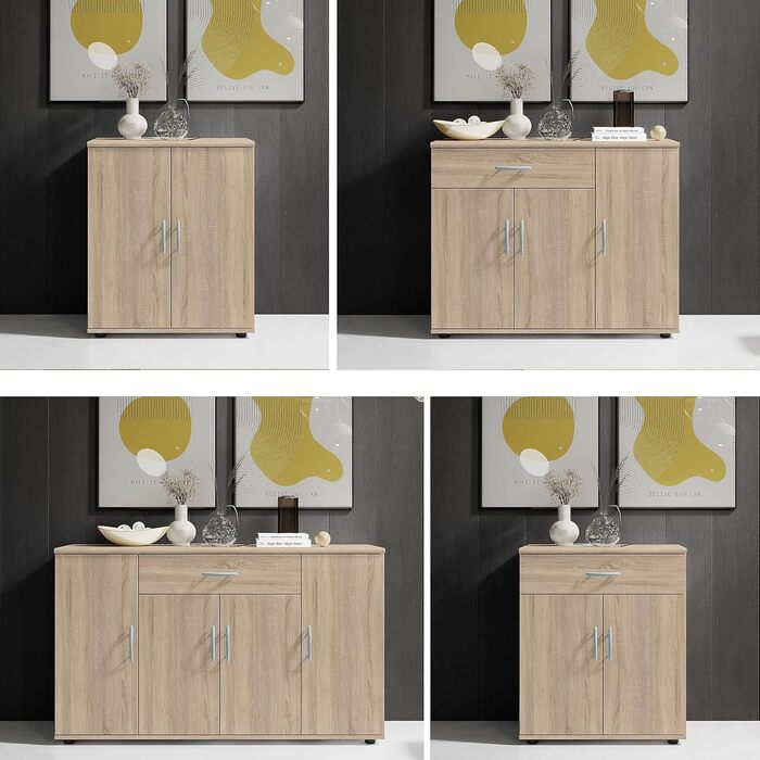 Комод Stella Trading LILLY з обробкою дуба Сонома - Сучасний буфет з великою кількістю місця для зберігання речей у вашій вітальні - 118 x 70 x 30 см (Ш/В/Г) 30Г x 118Ш x 70В см (1 шухляда) Дуб Сонома