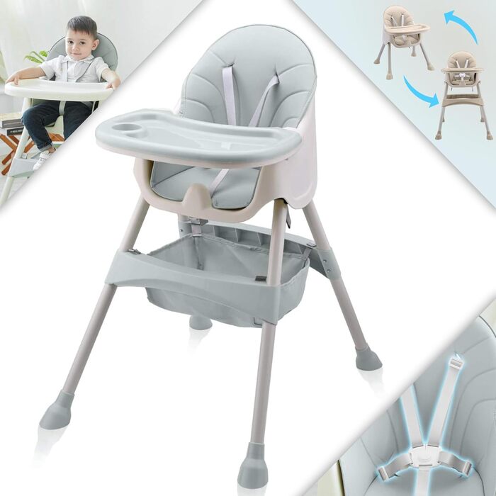 Дитячий стільчик для годування Baby Vivo 2в1 - Знімний регульований піднос - з підвісним кошиком - Оскар в бірюзовому кольорі