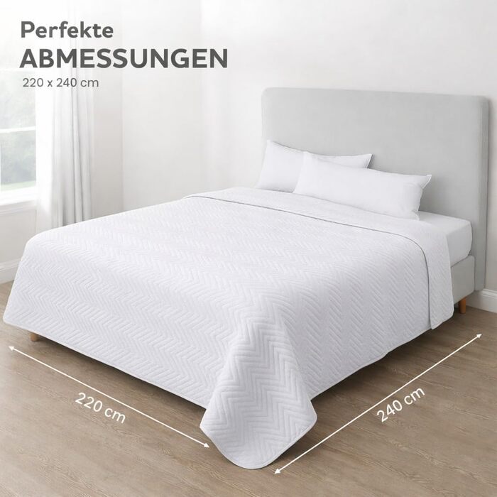 Покривало 220x240 см Двостороння ковдра зі 100 поліестеру Мяка, легка у догляді та сучасна Покривало та плед для двоспальних ліжок (Білий) Білий