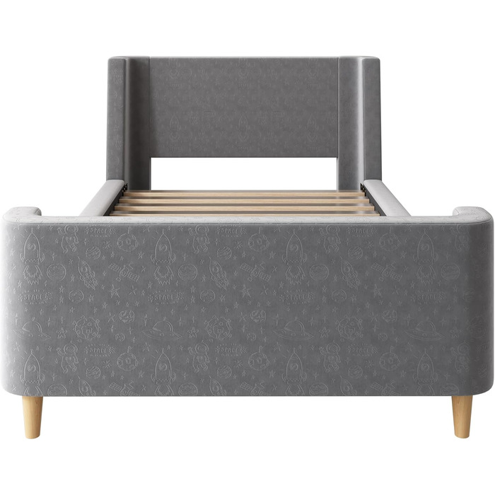 Дитяче м&39яке ліжко Merax 90x200 см, каркас одного ліжка з рейковою основою, високим узголів&39ям та ізніжжям, миле дитяче ліжко з креативним мультяшним візерунком, для хлопчиків та дівчаток, оксамит, матрац не входить до комплекту, сірий 90 x 200 см сір