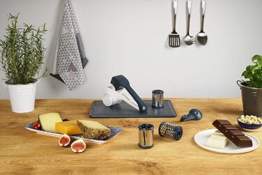 Барабанна терка Fackelmann 27911, нержавіюча сталь 18/8, білий, сріблястий і синій, 210,5X10CM Терка для барабанів білий/синьо-сірий