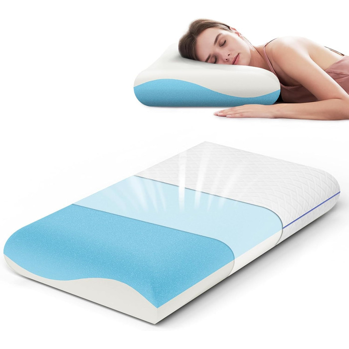 Подушка ROYGBIV з піни з ефектом пам&39яті 62x35x12 см - Ергономічна універсальна ортопедична подушка для підтримки шиї - Дихаюча, гіпоалергенна, чохол, що прається - Сертифіковано Oeko-TEX 62x35x12 см