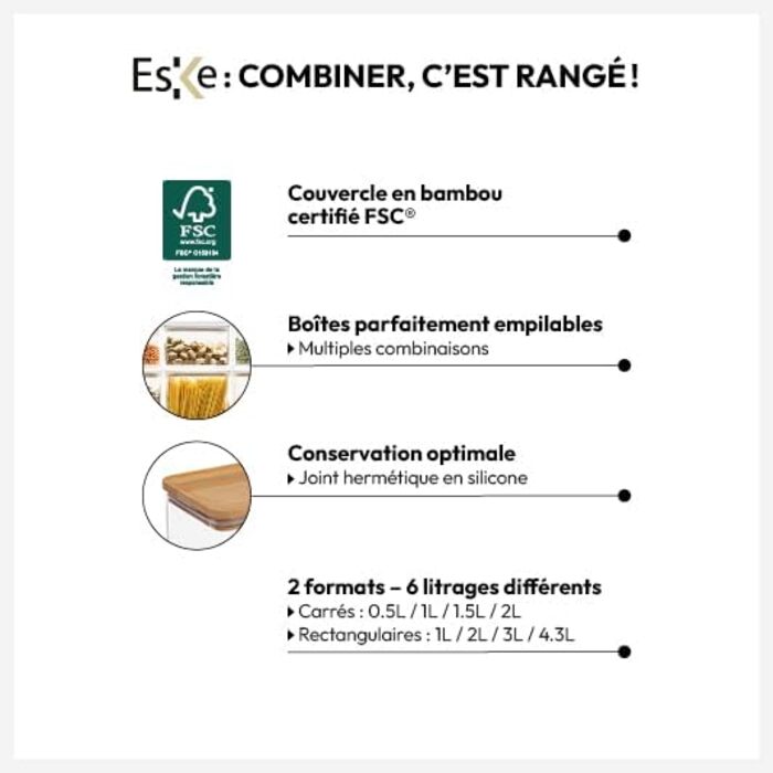 Прямокутний контейнер для зберігання з бамбуковою кришкою &39eske&39 3 л - 5 five simply smart 3 л