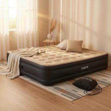 Самонадувальний надувний матрац/ліжко AVENLI для 2 осіб, 203x157x47 см, надувне гостьове ліжко з вбудованим насосом, надзвичайно висока спальна поверхня, флокована поверхня для кемпінгу та дому