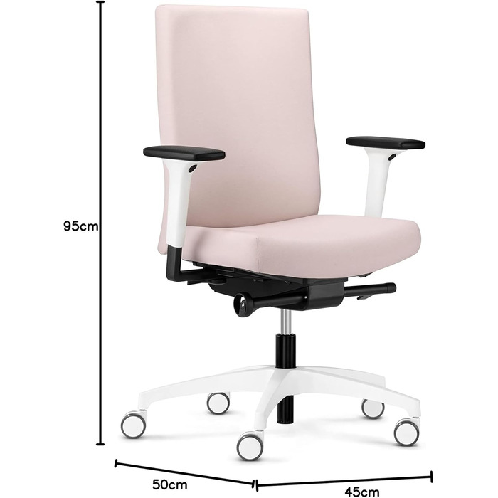 Ергономічне офісне крісло, зроблене в Німеччині Зручна спинка з регулюванням висоти Індивідуально регульована глибина сидіння (світло-рожевий)