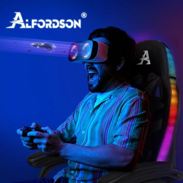 Ігрове крісло ALFORDSON, гоночне ігрове крісло зі світлодіодним RGB-підсвічуванням, масажне комп&39ютерне крісло з підставкою для ніг, ергономічне поворотне крісло з важільною спинкою, чорне
