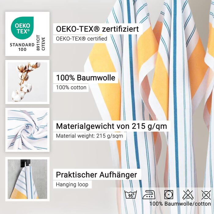 Набір з 5 чайних рушників, 50x70 см, бавовна, синій білий помаранчевий помаранчевий / бірюзовий 50 x 70 см