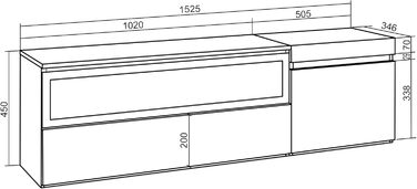 Тумба під телевізор, низька для вітальні та їдальні 150x45x35 см Для телевізорів до 65 дюймів Електричний камін. Розміри Сучасний стиль Чорний дуб, варіант A правий