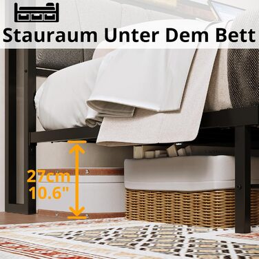 Ліжко IRONCK 140x200 з металевою рейковою основою, каркас ліжка 140x200 см з розетками, USB-портами та портами Type-C, металеве ліжко 140x200 з м&39яким узголів&39ям та місцем для зберігання речей, дитяче ліжко, двоспальне ліжко 140x200 см