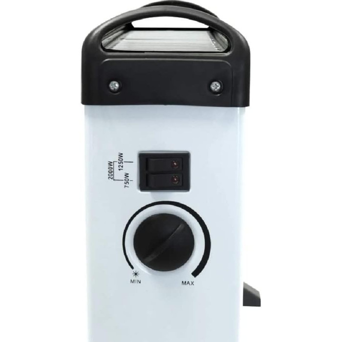 Електричний обігрівач з 3 режимами нагріву, регульованим термостатом, портативний обігрівач, 750/1250/2000 Вт, білий/чорний, ручки для перенесення, Д x Ш x В 52,5 x 20 x 34,5 см