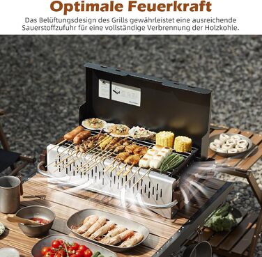 Вугільний гриль Naturehike, складний гриль 50,2 x 32,8 x 33,5 см, портативний, мобільний, для кемпінгу, настільний, для барбекю, гриль-валіза для зовнішнього використання, настільний, для саду, чорний