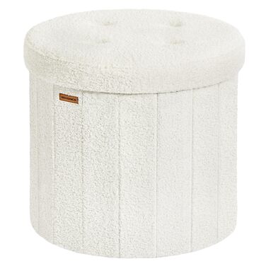 Колекція SONGMICS Mazie Круглий пуф для зберігання речей, пуф для ніг з місцем для зберігання, складний пуф зі знімною кришкою, легке складання, фліс, для гуртожитку, спальні, вітальні, кремово-білий LSF606W01 Фліс кремово-білий