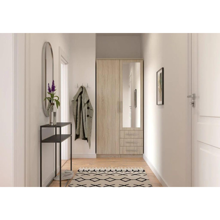 Шафа Fabryka Mebli Idczak з дзеркалом, 2 двері, 3 шухляди - Шафа з орними дверима - Шафа для спальні - 61 x 100 x 207 см - Шафа для вітальні - Вішалка для пальто, Sonoma Cabinet 2d Sonoma/Sonoma